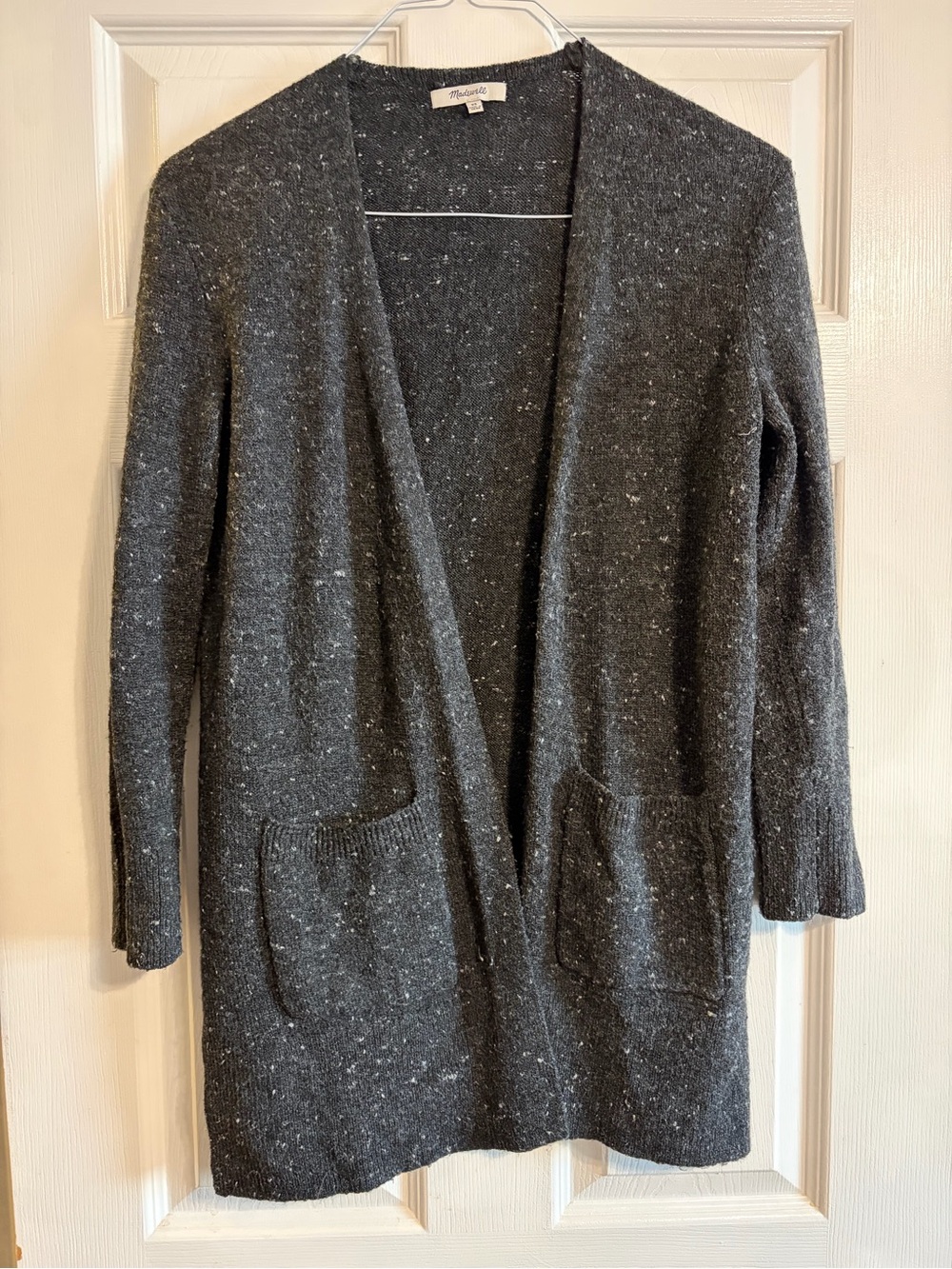 Madewell Donegal Kent Cardigan XS Charcoal Speckled Wool Blend Longline Sweater